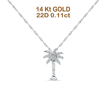 14K White Gold 0.11ct Palm Tree Diamond Pendant Chain Necklace 18" Long Wholesale